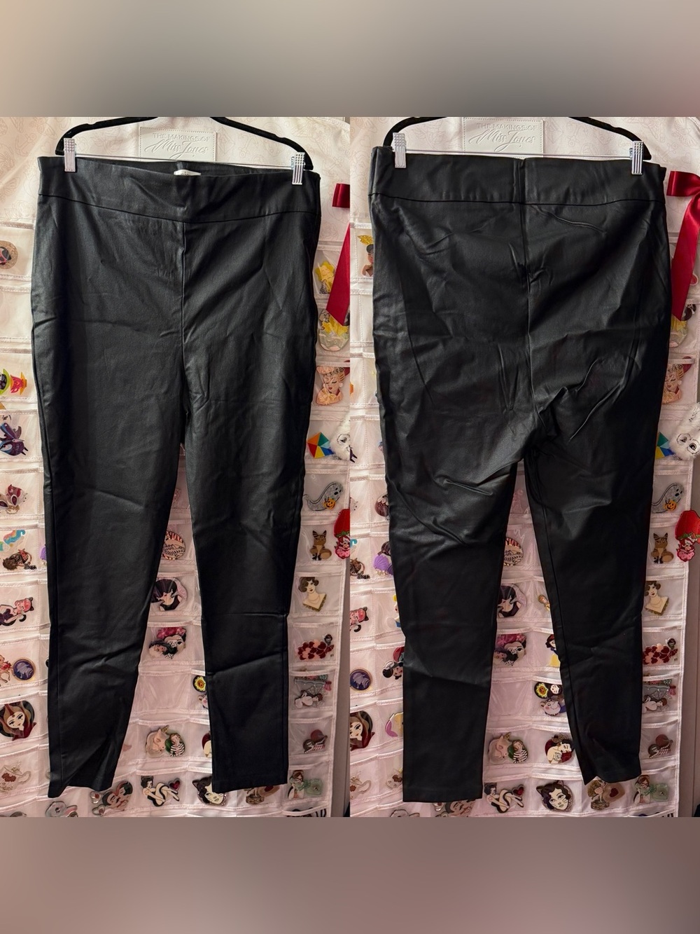 ๐2/$44๐NWOT Unique Vintage Black Vegan Leather Rizzo Cigarette Pants - Picture 6 of 11